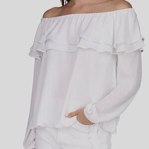 MICHAEL Michael Kors White Ruffled Off-Shoulder Blouse